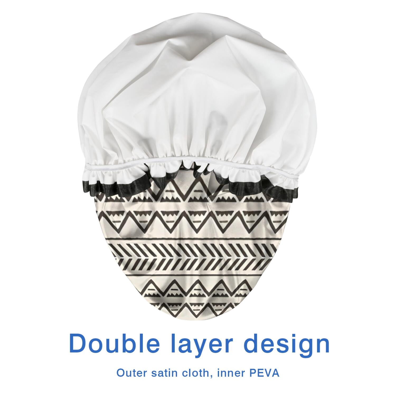 Shower Caps,White Geometric Triangle Chevron Pattern Waterproof Shower Cap for Women 4 Pieces,Double Reusable Hair Cover for Shower PEVA Elastic Stretch Hem
