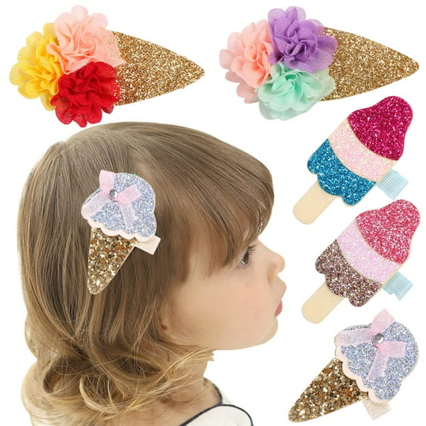 5 pinzas para el pelo de helado brillantes, soporte para cola de caballo, pasadores, horquillas, pasadores para el pelo, lentejuelas, joyería para el cabello, horquilla diaria para la escuela, accesor