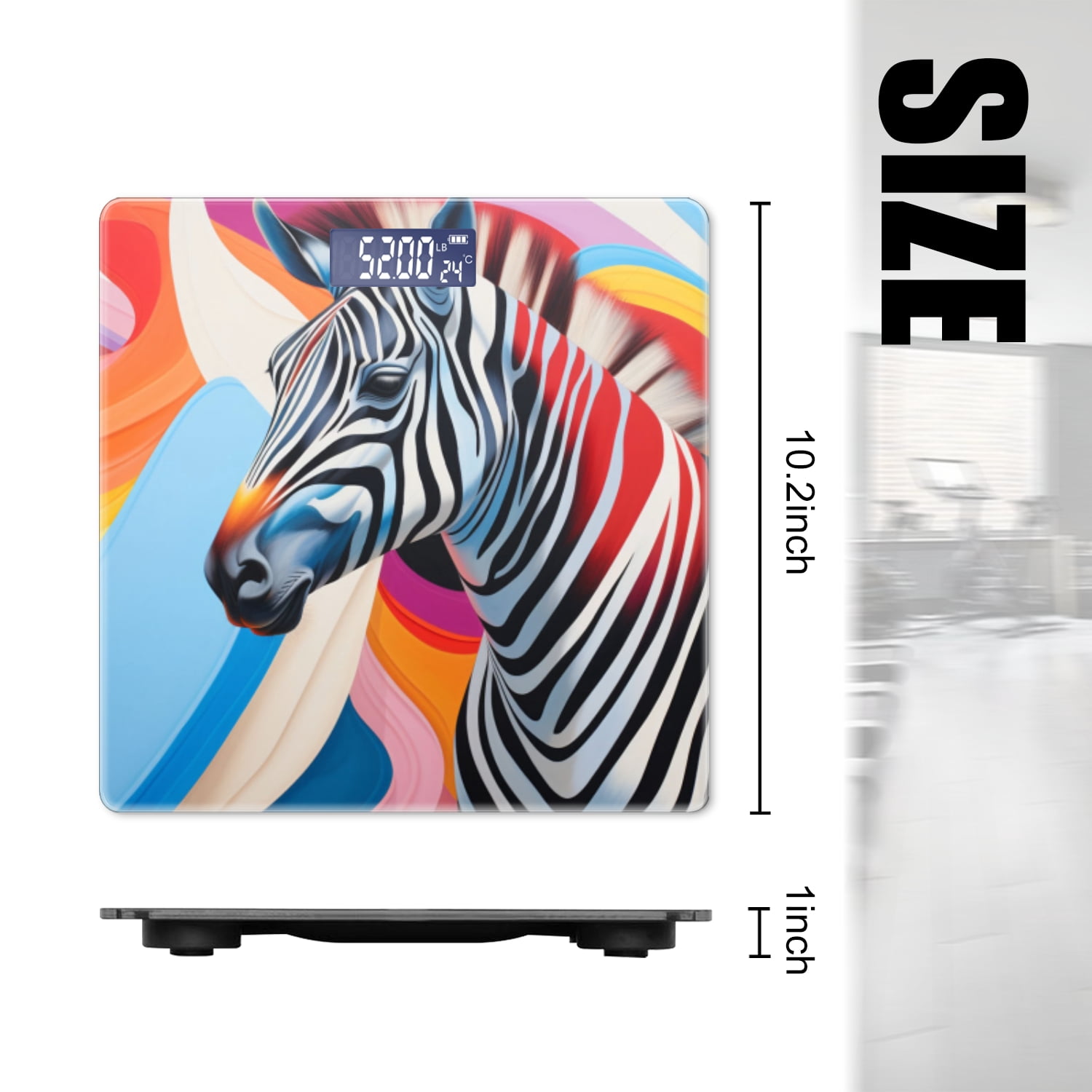 Bathroom Scale, Highly Accurate Digital Body Scale,Precisely Measures Weight up to 400 lbs-Abstract Art Painting Of Zebra With Colorful Shapes And Lines