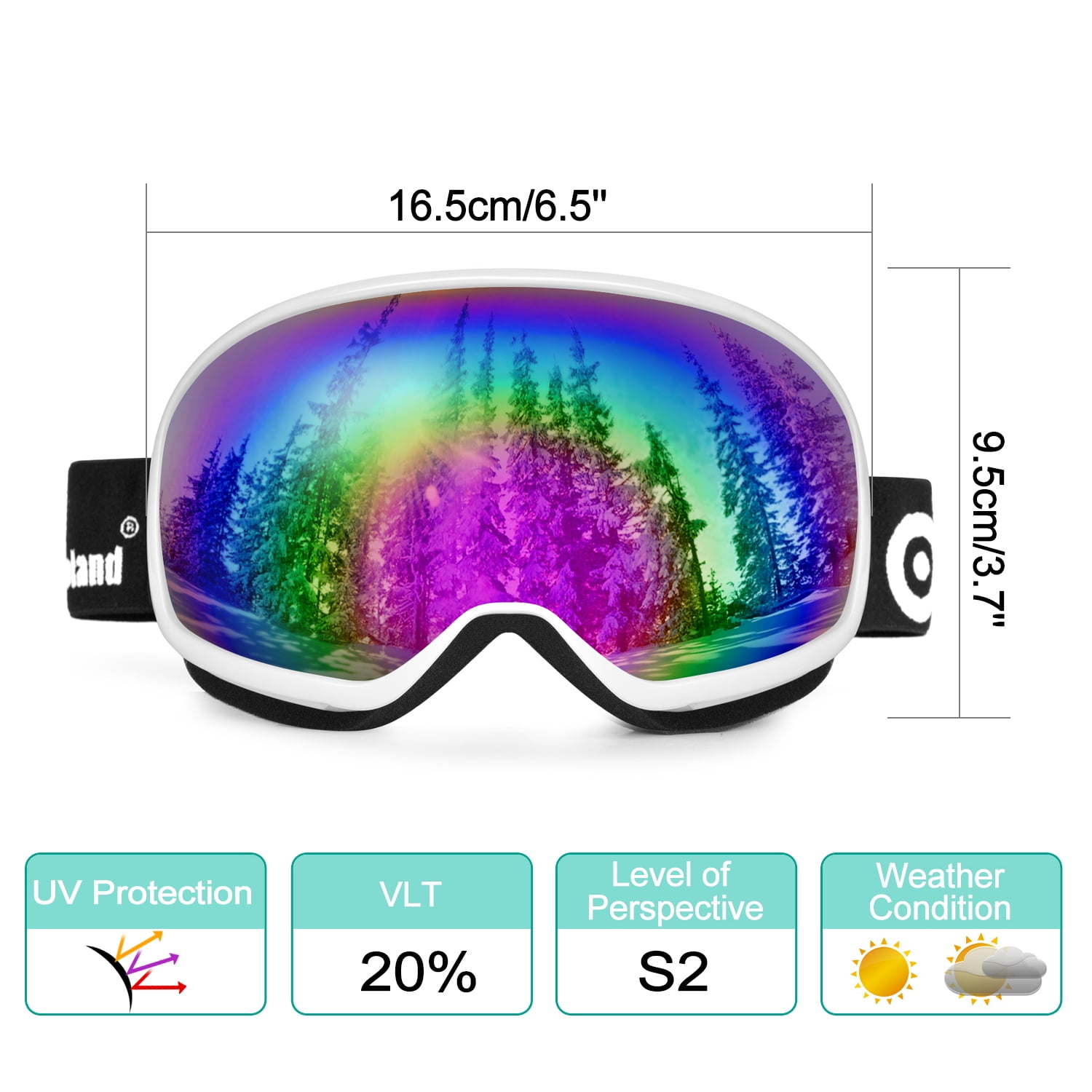 Odoland Large Spherical Ski Goggles for Kids Aged 8-16 OTG goggles S2 Double Anti-Fog Lens w UV400 Protection by