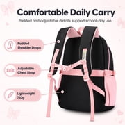 Girls School Backpack,Laptop Bookbag with Trolley Strap,Lightweight School Bag with Bow & Pom-Pom,Elementary Middle School Girls Backpack
