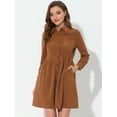 thumbnail image 2 of INSPIRE CHIC Vestido camisero de manga larga para mu?eca de trabajo con cuello abotonado de pana para mujer marrón M, 2 of 5