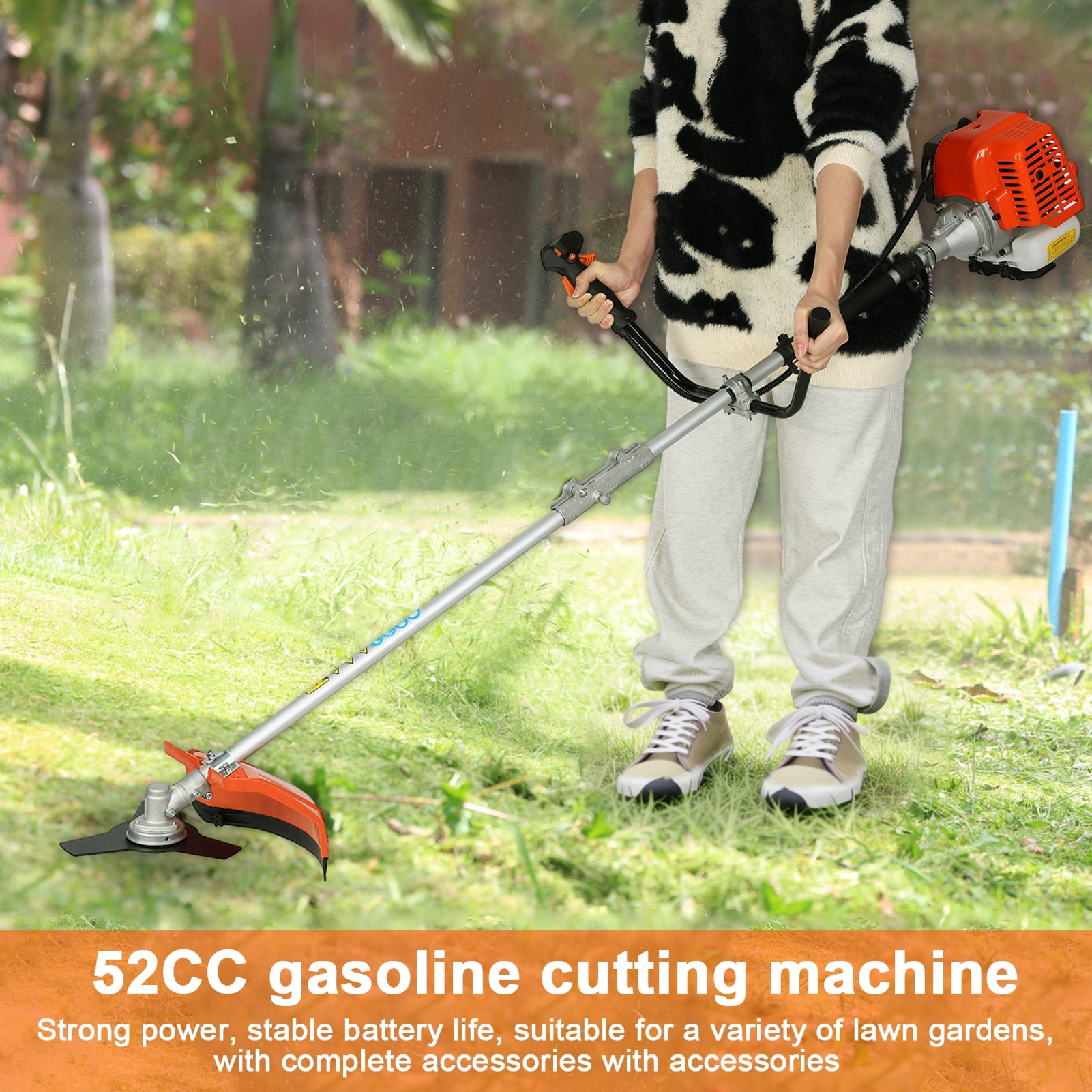 WETS  52cc 2-Stroke Gas Weed Eater, 2-in-1 Air-Cooled Gas Weed Wacker, 8500RPM Multifunctional String Trimmer/Brush Cutter for Gardening