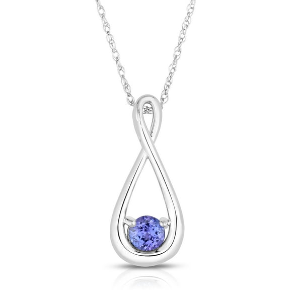 Natalia Drake Tanzanite High Polish Twist Drop Infinity Necklace for Women in Rhodium Plated Sterling Silver