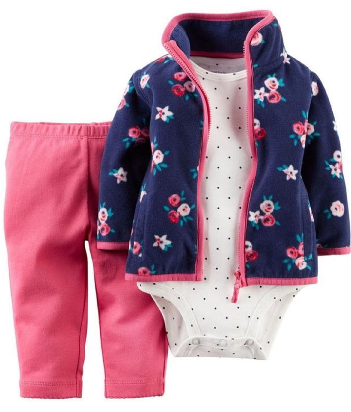 Carters Baby Girl jumpsuit Hot Pink and Navy Flower Print 6 months