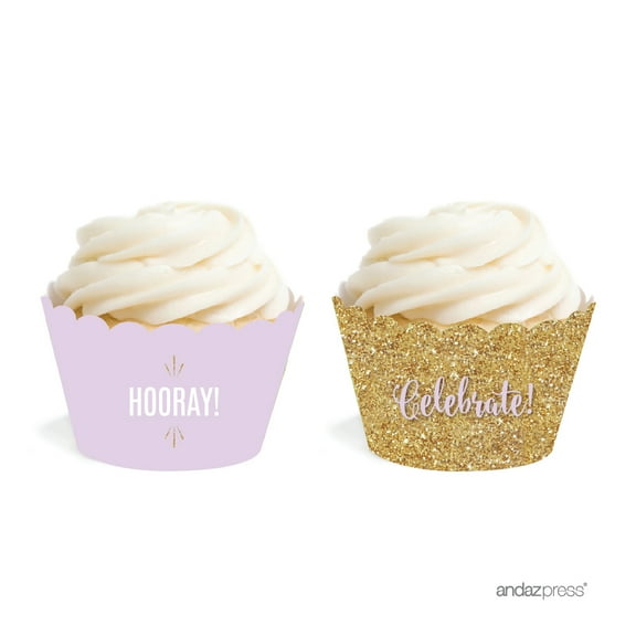 Signature Lavender, White, Gold Glittering Party, Cupcake Wrappers, 20-Pack
