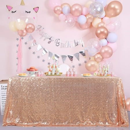 

B-COOL Rectangle Sequin Tablecloths Rose Gold Party Decorations Shimmer Sequined Tablecloth for Wedd