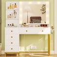 thumbnail image 4 of Makeup Vanity Desk with Mirror and Lights and Charging Station, Vanity Dressing Table with 5 Drawers and Storage Shelves, White, 4 of 8
