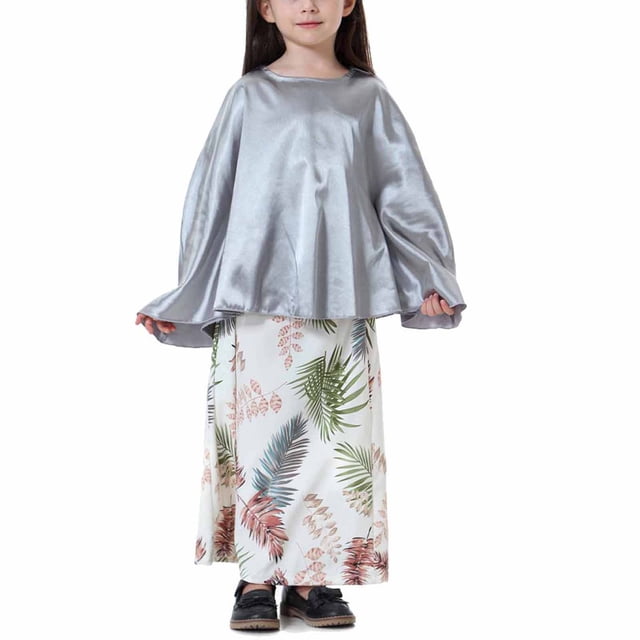 Mefallenssiah Robe Longue Musulmane Moyenne Grande Fille Manches Longues Col Rond Ensemble Jupe