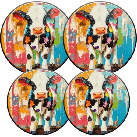 

Electric Stove Burner Covers 4 Pcs Round Gas Burner Cover 8 and 10 Inch Artistic Young Cow with Floral Accents