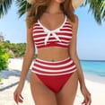 thumbnail image 2 of uvwlwu Women's Two Piece Striped Bikini Set with Bow Front Top and High Waist Bottom Bathing Suit,XL, 2 of 5