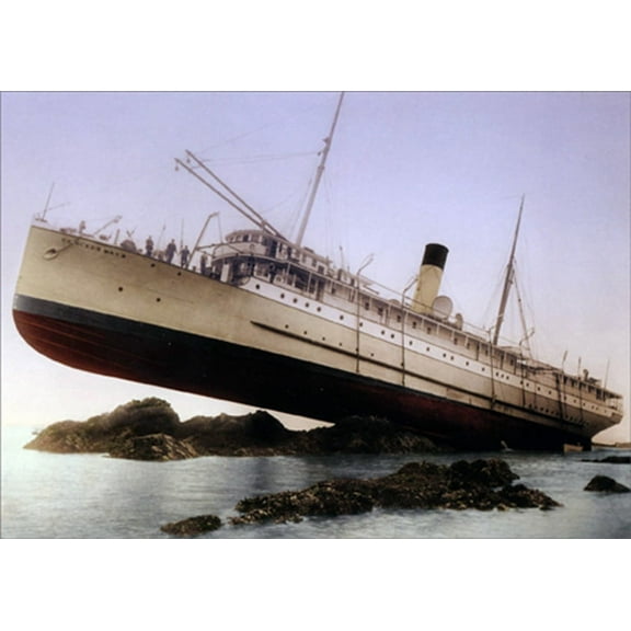 Avanti Press Steamer Ship Stuck On Rocks America Collection Funny / Humorous Belated Birthday Card
