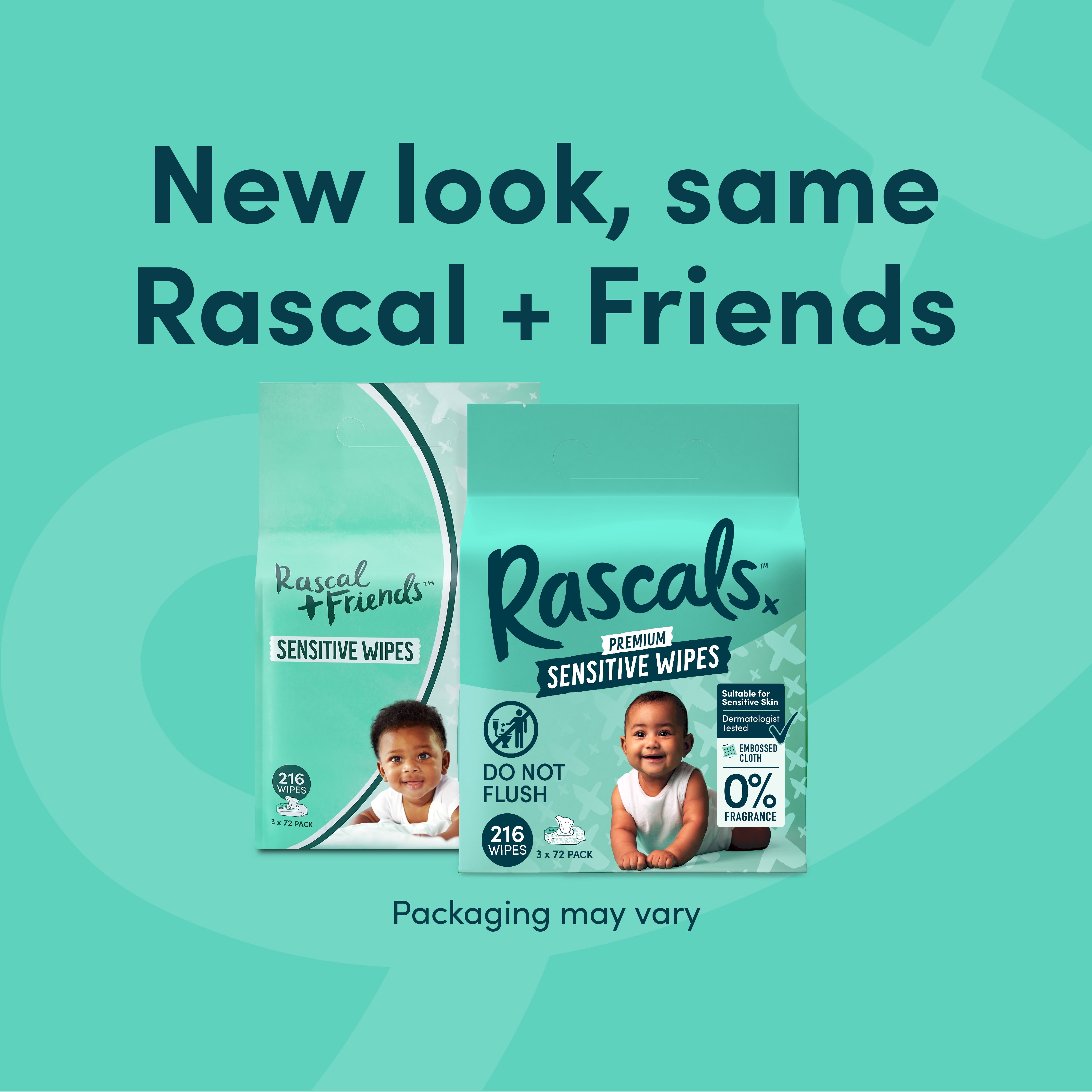 Rascals Premium Sensitive Alcohol Free Baby Wipes, 216 Count