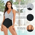 thumbnail image 3 of Zando Womens Tummy Control Bathing Suits Vintage One Piece Swimsuit Front Cross Swim Suit Black White Stripes M, 3 of 8