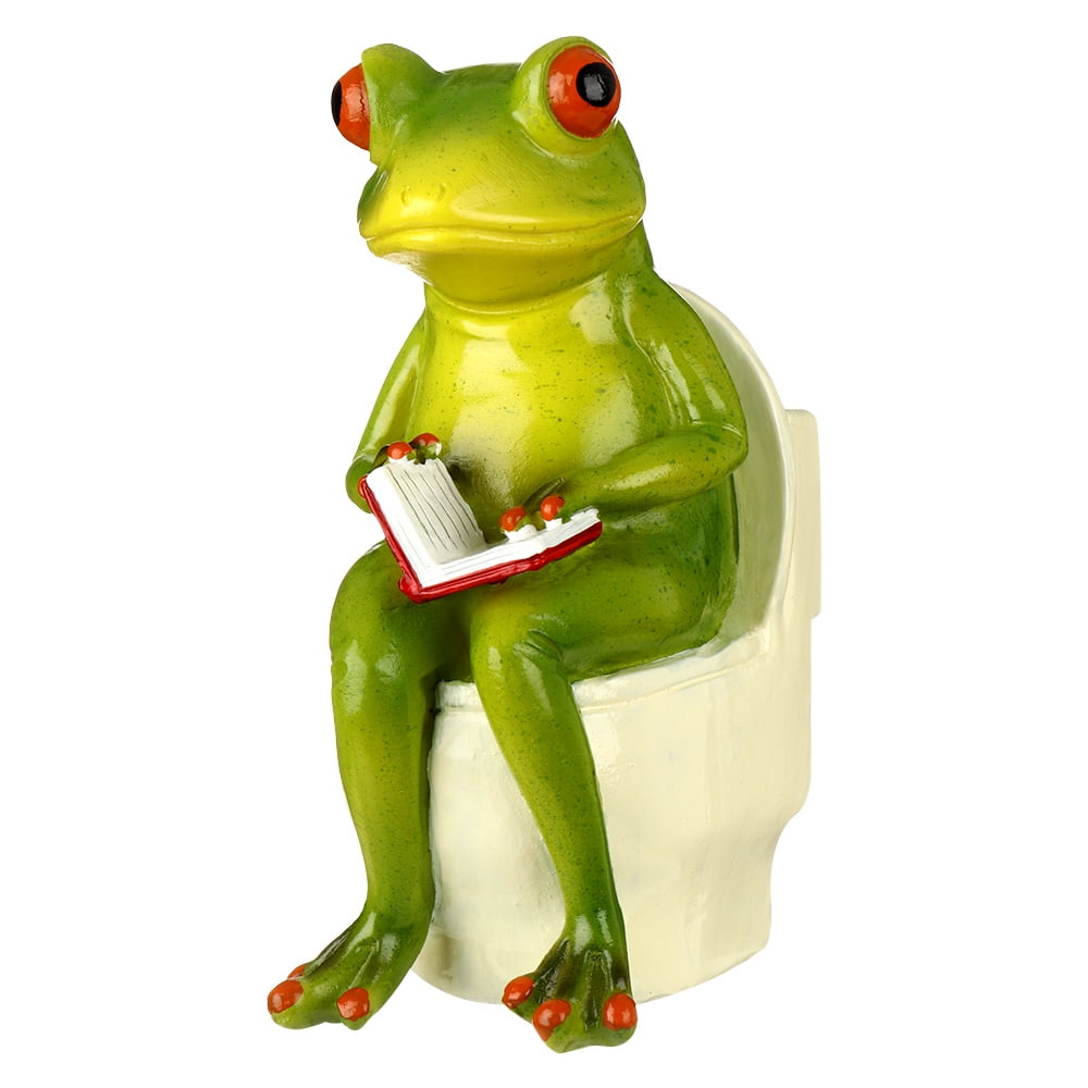 Frog Figurine Fairy Garden Resin Frog on the toilet Statue Home Garden