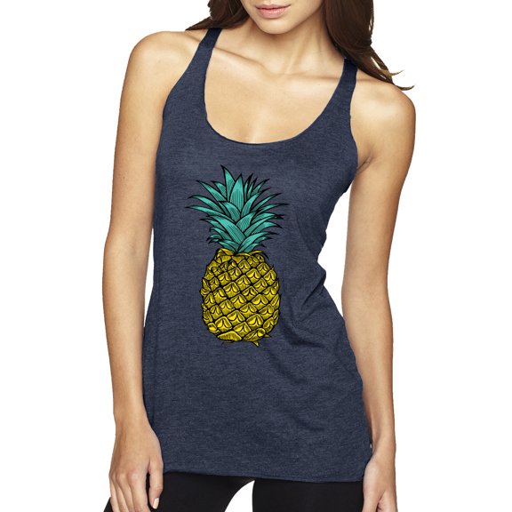 Wild Bobby, Trendy Tropical Pineapple, Fashion, Women Tri-Blend Racerback Tank Top, Vintage Navy, Medium