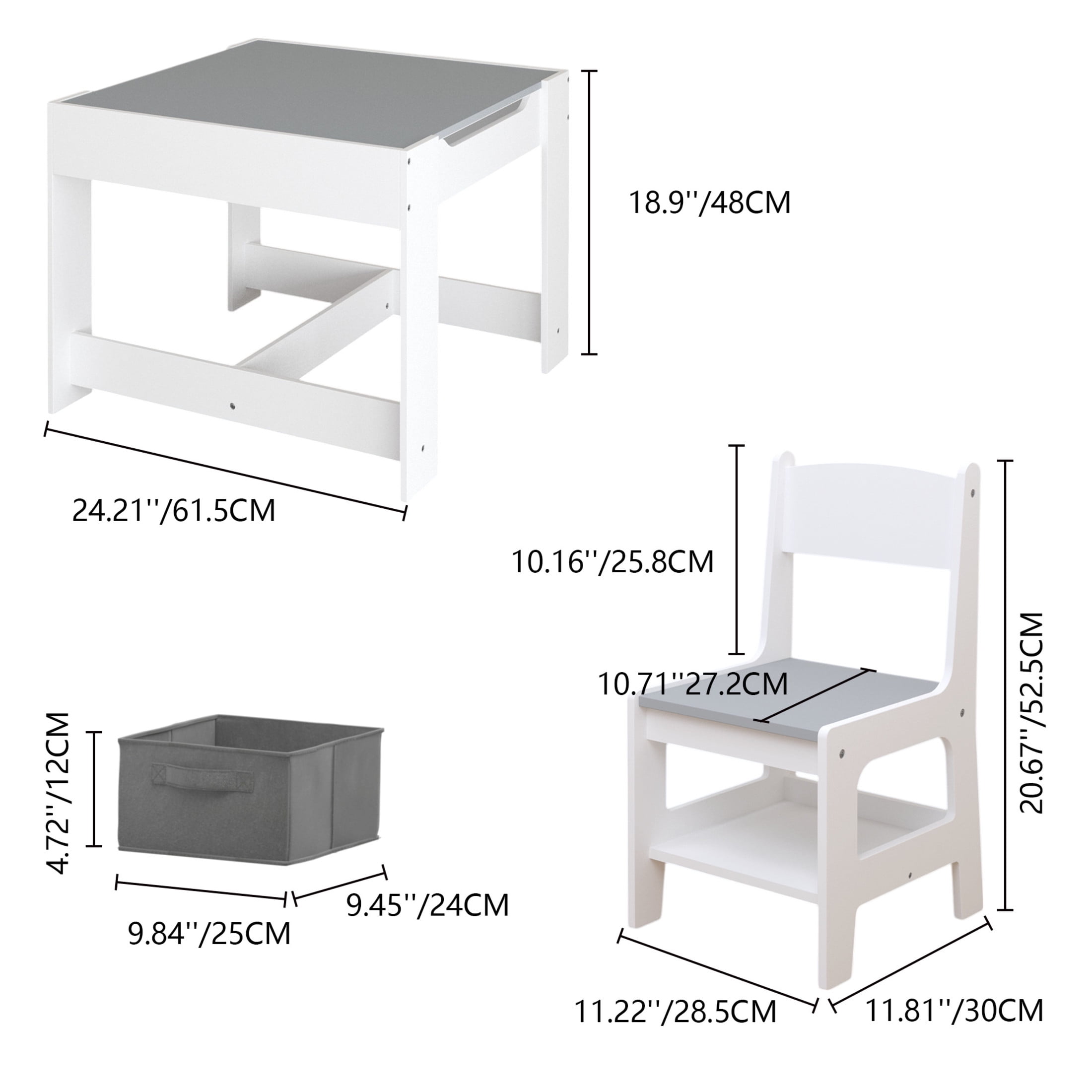 Noble House 3-in-1 Kids Wooden Activity Table and 2 Chairs Set, Reversible Blackboard Top with Storage Drawer, White