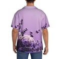 thumbnail image 3 of Naloa Lavender Roses Arrangement Men's Loose Fit Cuban Collar Short-Sleeve Shirt, Hawaiian Shirts, Mens Shirts Casual for Everyday Wear Outings-3X-Large, 3 of 5