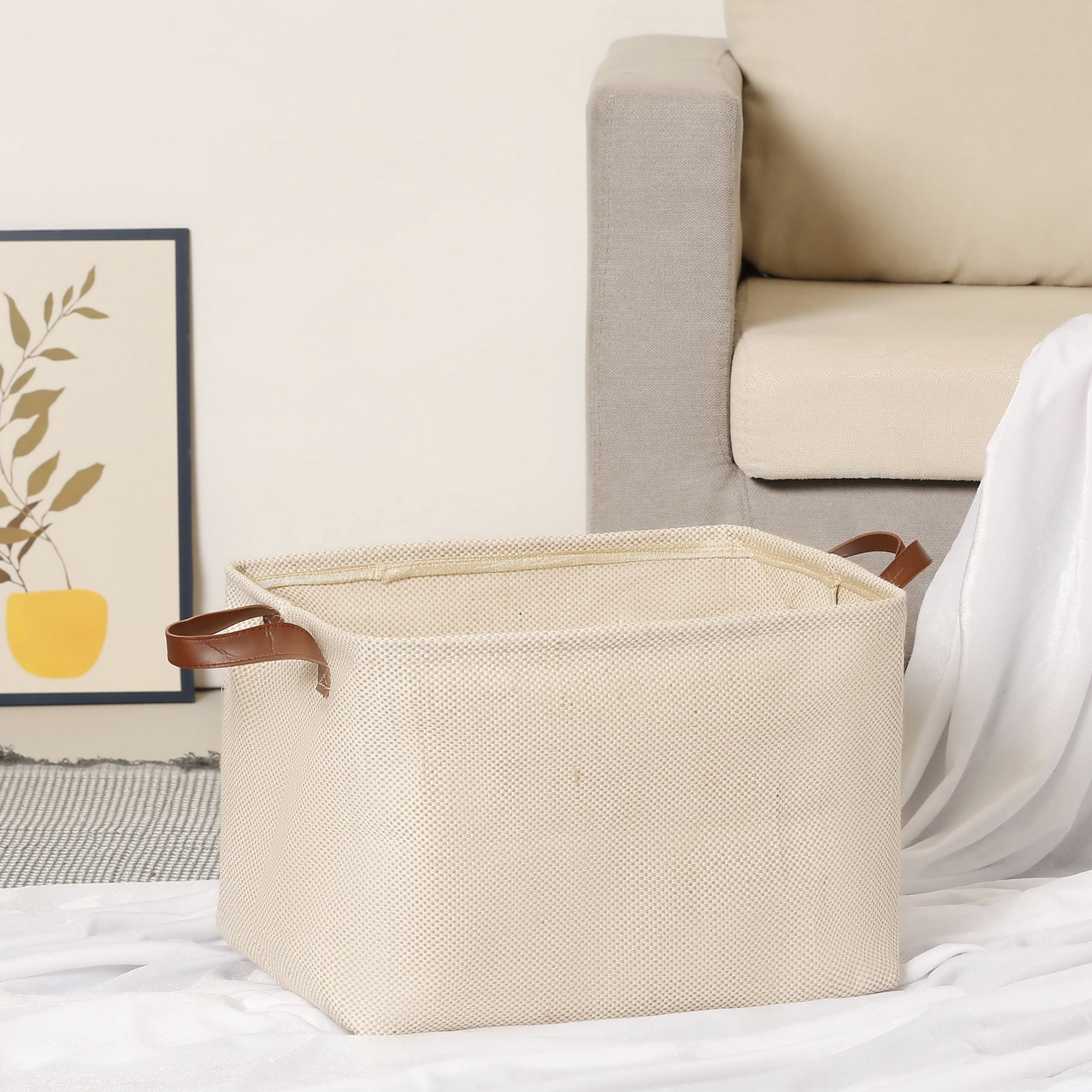 Unique Bargains Fabric Storage Cube Storage Bin Storage Basket Beige Dot