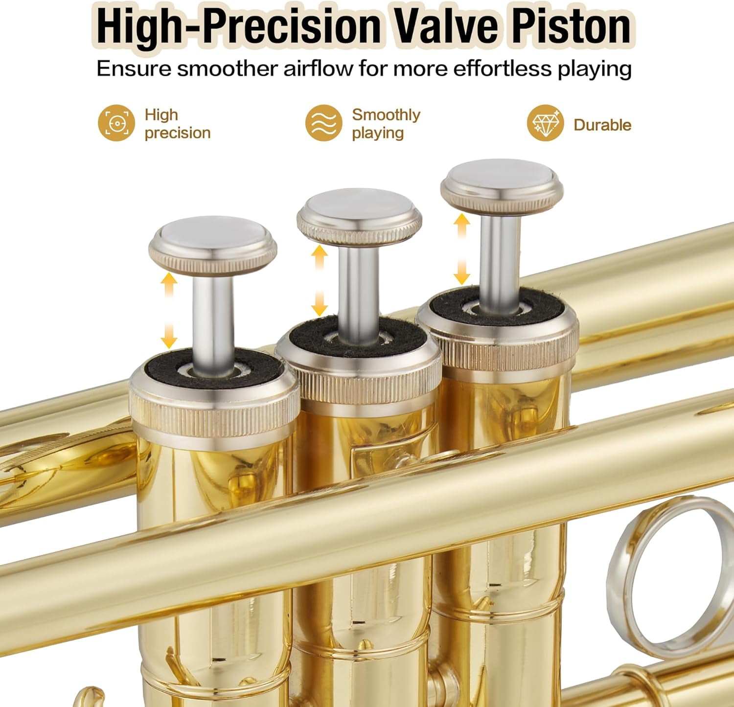 B-Flat Trumpet, Gold Nickel-Plated Brass with Hard Case, Gloves & Cleaning Kit, 3-Valve Trumpet for Beginners and Adults, Suitable for School Bands and Practice