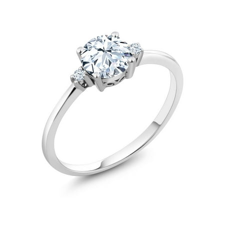 Sapphire Round Single - 10K White Gold Ring Round White Created Sapphire and White Created Sapphire
