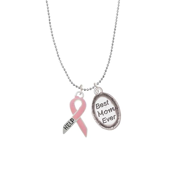 Delight Jewelry Pink Ribbon ''Help'' Best Mom Ever Charm Necklace