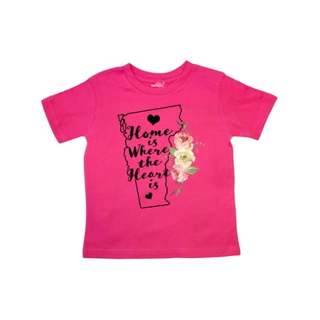 

Inktastic Vermont Home is Where The Heart is with Watercolor Floral Gift Toddler Toddler Girl T-Shirt