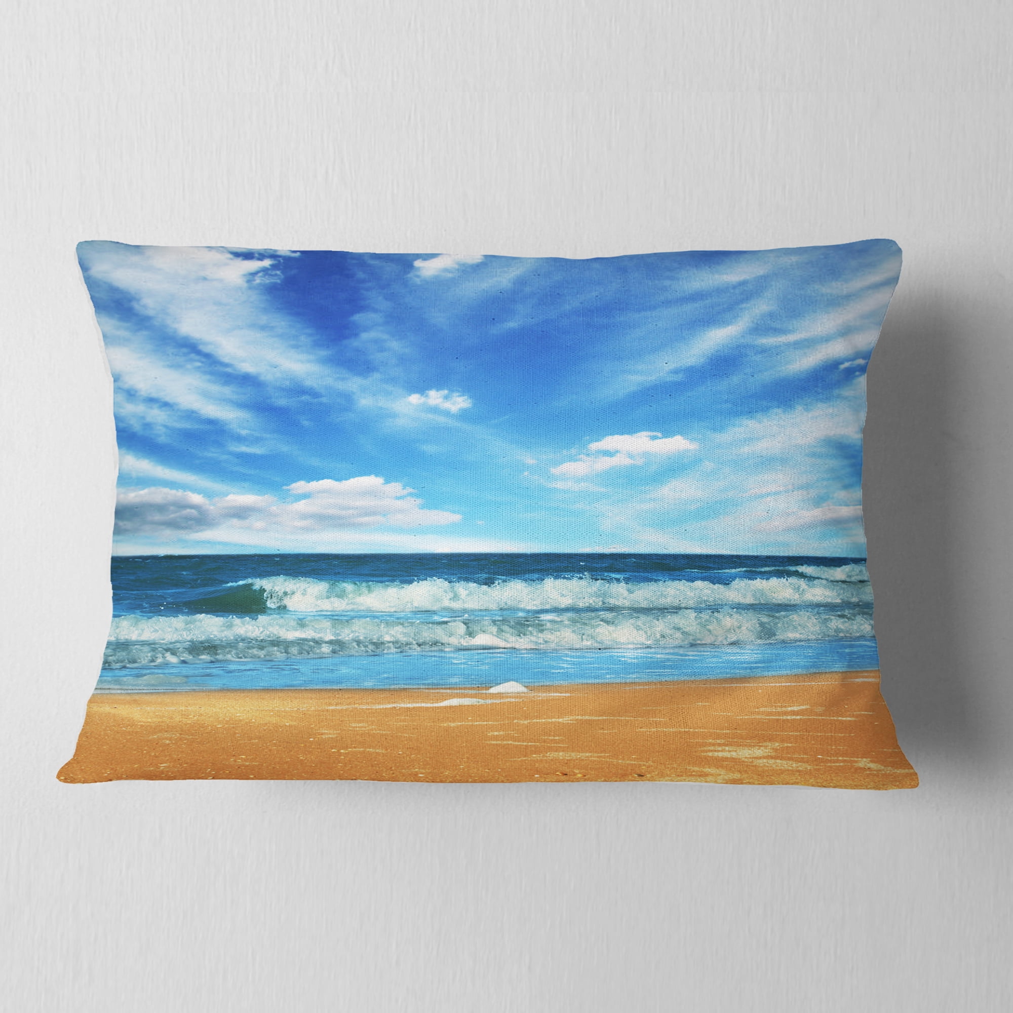 Designart 12" x 20" Blue Polyester Throw Pillow