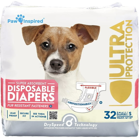 32ct Disposable Dog Diapers | Female Dog Diapers Ultra Protection | Diapers for Dogs in Heat, Excitable Urination, or Incontinence (Small)