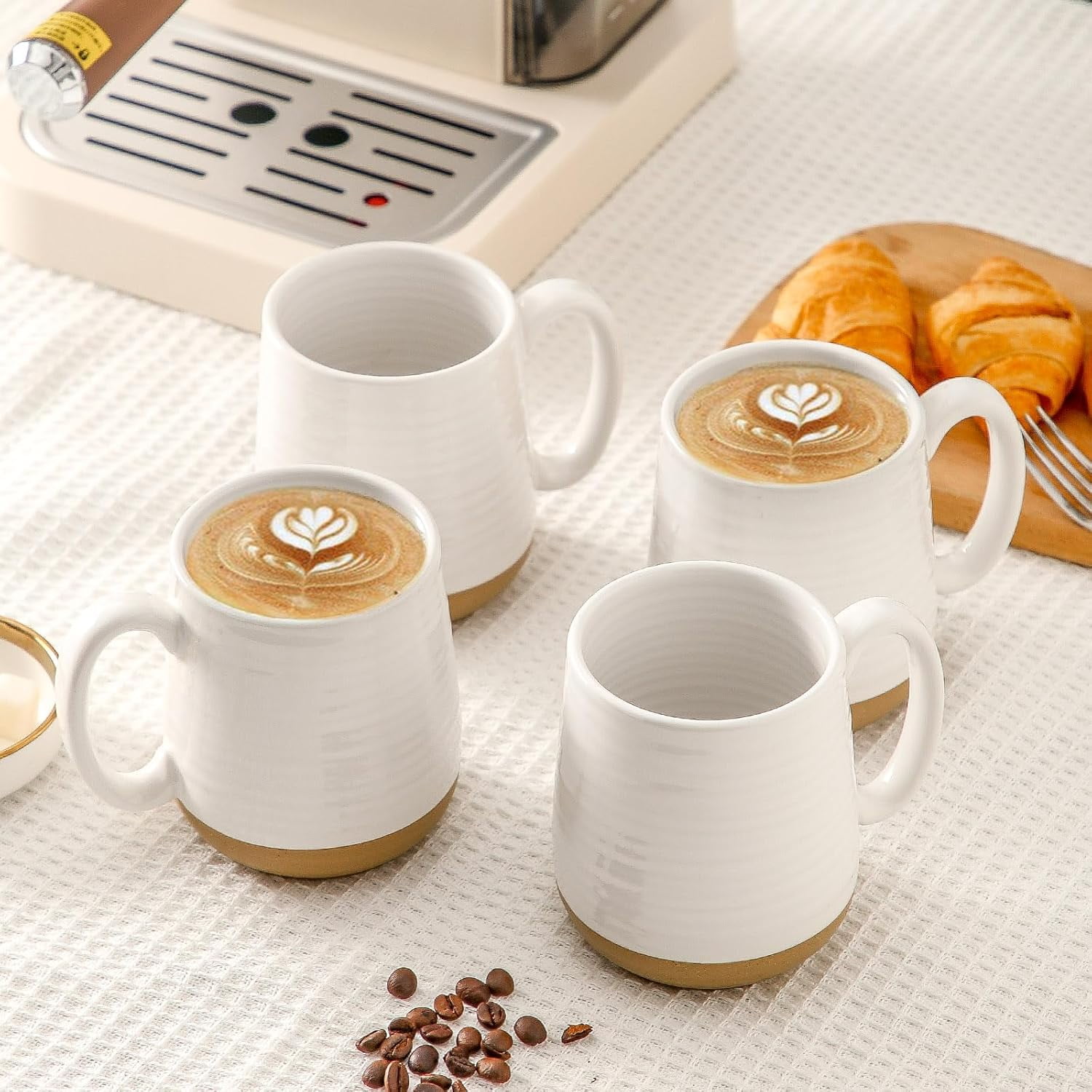 Hasense Ceramic Coffee Mugs Set - 15 OZ Porcelain Coffee Latte Cups Set of 4 with Handle Perfect for Cappuccino, Tea, Mocha, Hot or Cold Drinks, Unique Glaze Design for Gift, White