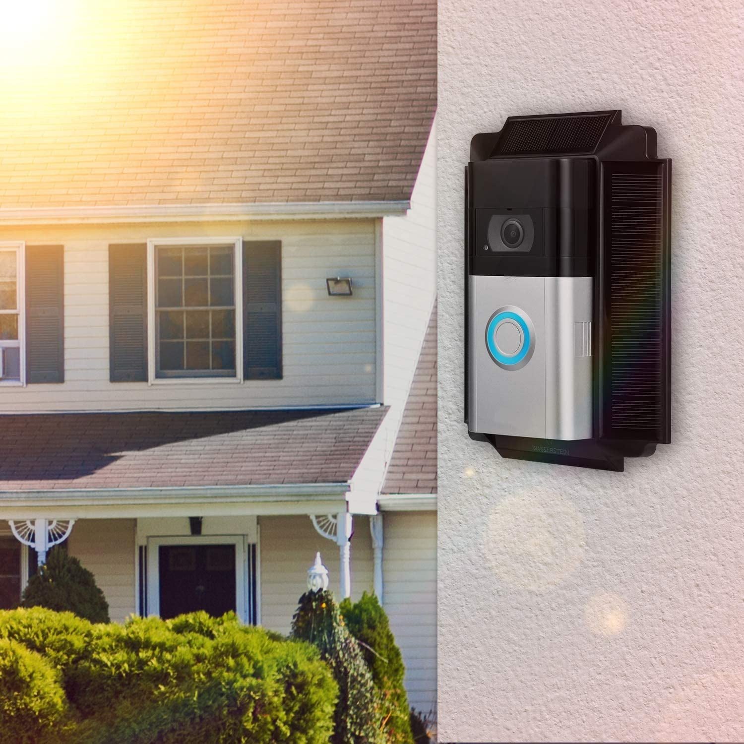 Wasserstein Solar Charger Mount Compatible with R.ing Video Doorbell 3, 3 Plus and 4, R.ing Doorbell Battery Plus and Pro (1 Pack, Black)