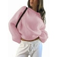 thumbnail image 3 of Women'S Oversized Crewneck Sweater Puff Long Sleeve Cable Slouchy Pullover Jumper Tops Pink M, 3 of 7