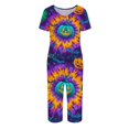 thumbnail image 4 of Women's Halloween Loungewear Set Short Sleeve V Neck Top and Capri Pants Tie Dye Pumpkin Pattern Relaxed Fit Sleepwear Pajama Set for Home Party Daily Wear Purple XL, 4 of 6