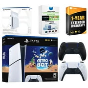Sony PlayStation 5 Astro Bot Slim Digital Bundle with Disc Drive, Extra Controller, MightySkins Game Collection Services and 1 Year Extended Warranty - Midnight Black