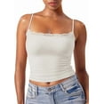 thumbnail image 2 of Women'S Lace Camisole Square Neck Sleeveless Spaghetti Strap Basic Tank Top Cream White S, 2 of 6