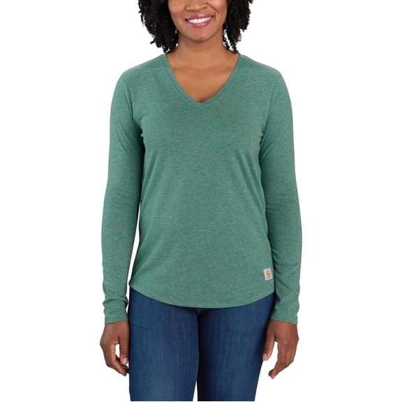 Carhartt Women's Relaxed Fit Midweight V Neck Shirt, Slate Green Heather Nep, 1X