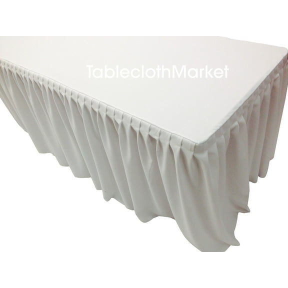8' Fitted Table Skirt Cover w/ Top Topper Single Pleated Trade show Events WHITE"