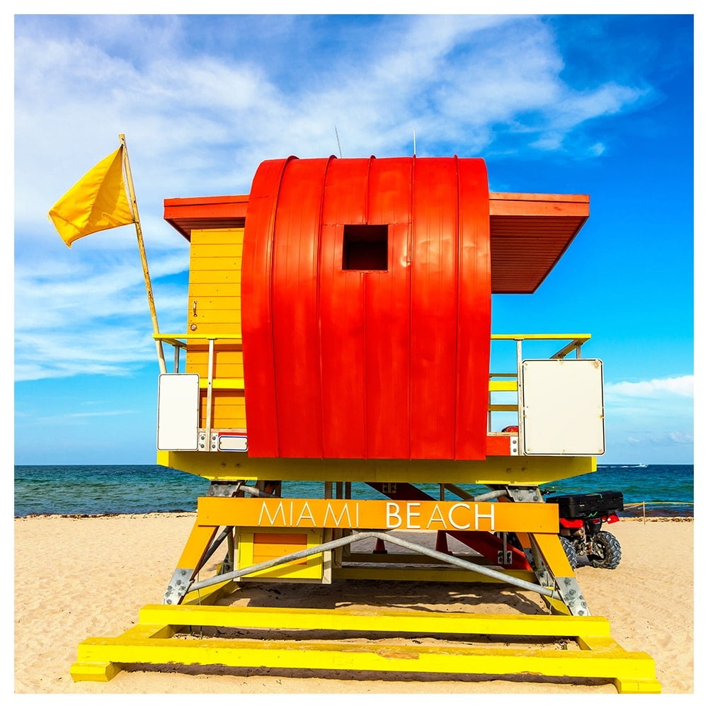 Miami Beach Lifeguard Tower-14"x14" Canvas Artwork - Multi-Color 14 x 14