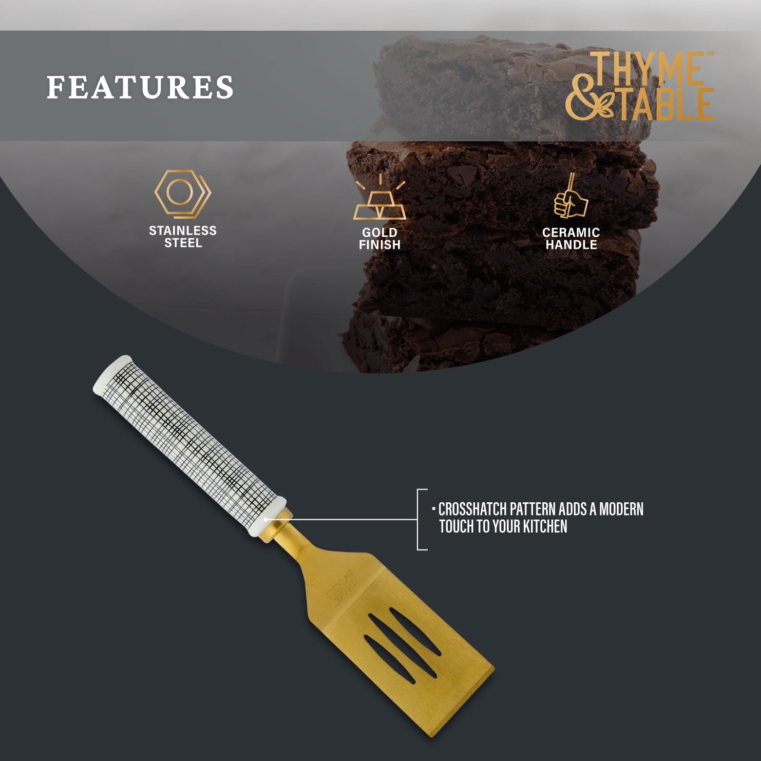 Thyme & Table Stainless Steel and Ceramic Brownie Server