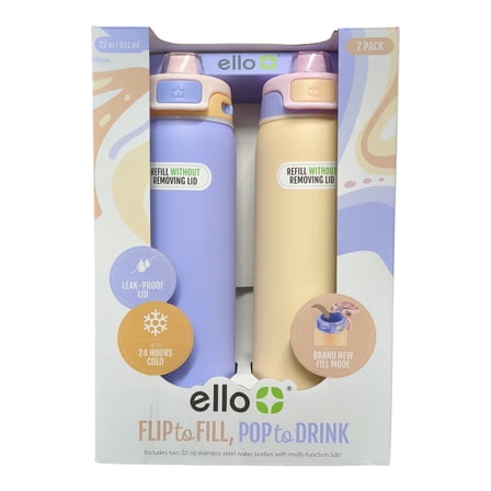 Ello Pop & Fill 22oz. 2-Pack Stainless Steel Water Bottle with Leak Proof