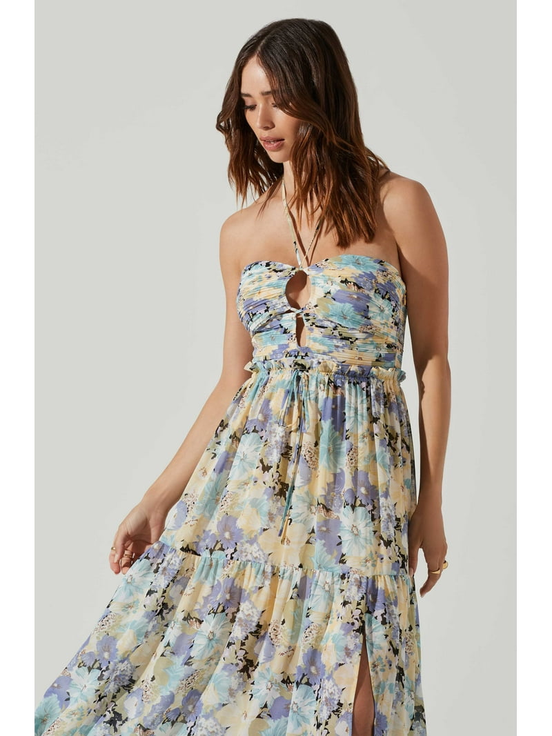 ASTR The Label Women's Rozina Blue Green Floral Cutout Lined Maxi Dress  (Small, Blue Green Floral) - Walmart.com