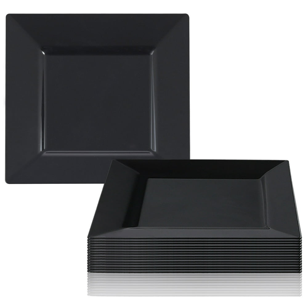 Black Plastic Square 10.75" Dinner Plates Disposable or