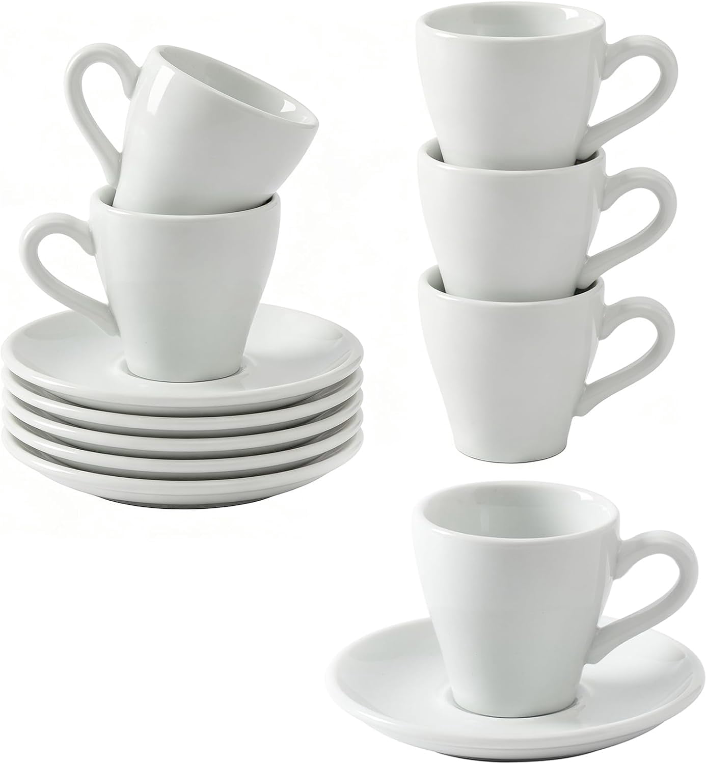 Ahsen Turkish Coffee Cup Set of 6 with Gold Metal Saucers and