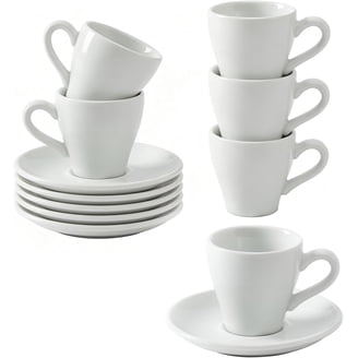 Ahsen Turkish Coffee Cup Set of 6 with Gold Metal Saucers and