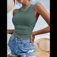 thumbnail image 4 of Camiseta Sin Mangas para Mujer, de Verano, con Cuello Alto, Fruncido y Ojales, Corte Ajustado. Gris Verde XL, 4 of 9