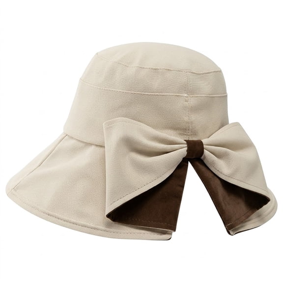Wide Brim Hats for Women, Beige Foldable UV Protection Sun Hat with Bowknot, Breathable Polyester Summer Beach Hat