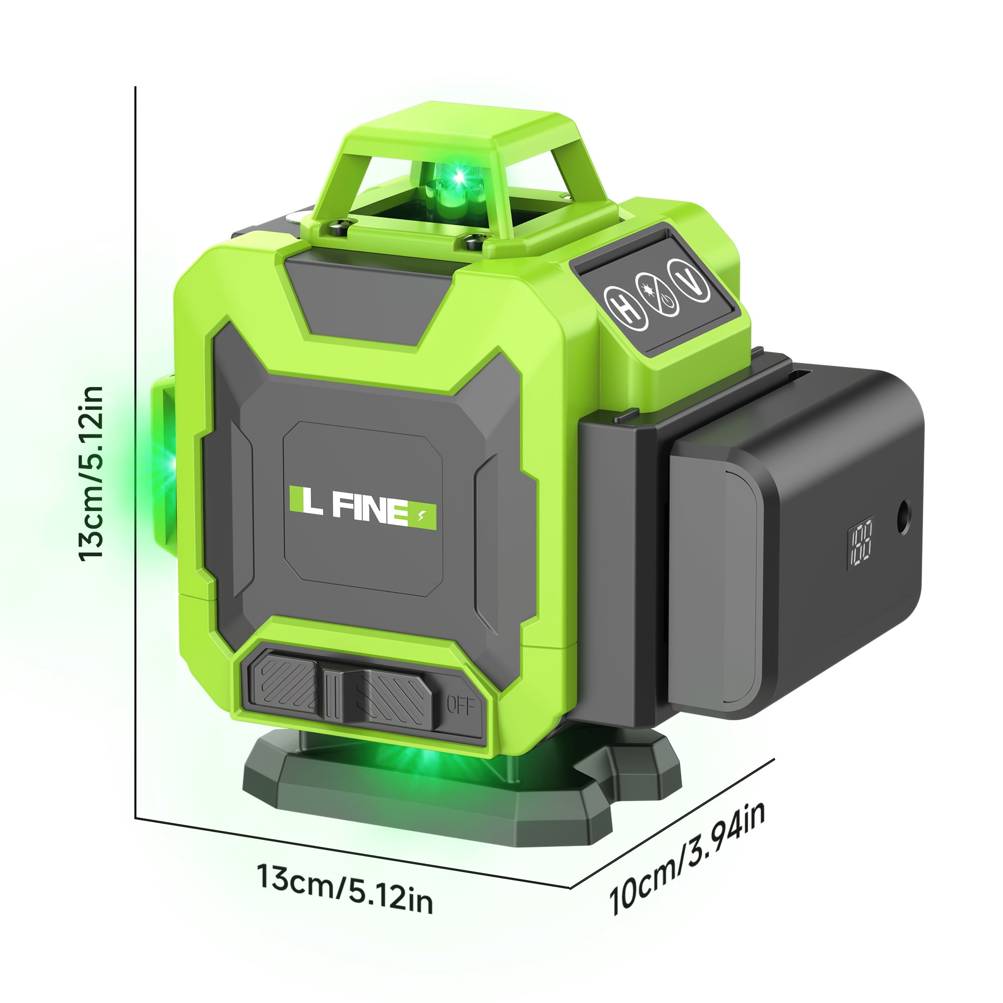 L-Fine Laser Level 16 Line 360 Self Leveling 4D Green Cross Line Adjustable Brightness Remote Control 65 ft