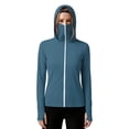 thumbnail image 5 of CheerKidz Women's Sun Protection Hoodie Long Sleeve Zip Up Jacket with Thumb Holes High Neck Face Cover Outdoor Running Hiking Warm Weather Active Top Breathable (Blue, 3XL)., 5 of 5