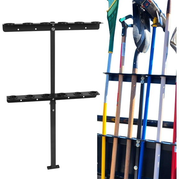 Cabtherlyn Landscape Hand Tool Rack for Truck Trailer, Vertical Hand Rack for Landscaping, Garage or Shed Walls Holds, 6 Tools for Shovels,Rakes,Hoes BLACK