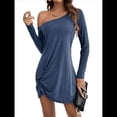 thumbnail image 2 of Vestido Mini Túnica de un Solo Hombro para Mujer, Larga, Liso, con Dobladillo Torcido, Elegante, Informal, Holgado, para y Verano. Azul S, 2 of 9